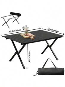 Black Camping Roll Table Carbon Steel Yard Portable Table Easy To Assemble And Convenient To Carry Around, Suitable For Temporary Outdoor Camping Needs In The Yard