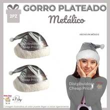 Metallic Christmas Santa Claus Hat 2 Pcs - Silver - View 2