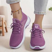 2024 年新款女士时尚休闲运动鞋，轻便软底跑步鞋 - 紫色 - 查看 4