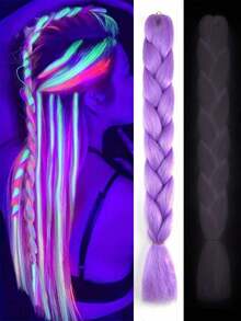 1 件 24 英寸合成发光巨型辫子发霓虹发光荧光三股编织发延长发在黑暗中闪亮的头发高温纤维 24 英寸预拉伸 100g 适合女性女孩时尚日常使用派对角色扮演