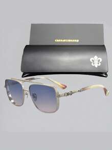 CHARMLIBRARY 2025 New Fashion Retro Pilot Luxury Titanium Fashion Glasses For Men, High Quality Brand Outdoor Driving Fashion Glasses With Rhombus Pattern, Luxury Retro Fashion Casual Tortoiseshell Fashion Glasses With Black Frame And Gold Decoration, Includes Fashionable Glasses Case And Cleaning Cloth For Summer Beach Vacation,Outdoor,Travel