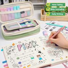 Nicpro 39 Pcs Aesthetic School Supplies With Big Capacity Pen Case, 12 Colors Chisel Tip Cute Highlighters, 5 Quick Dry Retractable Black Ink Pens, 6 Pastel Mechanical Pencil 0.5 & 0.7 Mm