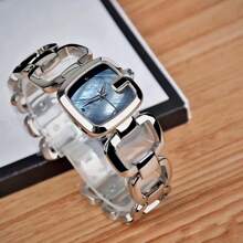 1 pieza Reloj de mujer de alta gama con estilo francés sencillo y elegante, personalizado, con incrustaciones exquisitas de rhinestones, esfera de nácar, correa de acero inoxidable hueca, diseño retro elegante y de lujo versátil, resistente al agua, reloj de cuarzo adecuado para ocio, vacaciones, fiestas y uso diario, se puede usar como un regalo de cumpleaños u ocasión festiva