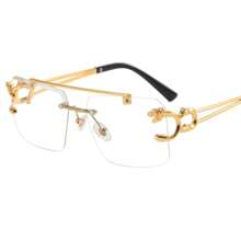 Unisex schlanke Metall Panther Kopf Brille - Rahmenlos Eisengestell, rutschfeste Nasenpads & bequemer Sitz (Business/Party) für Sommer Strand Urlaub, Outdoor, Reisen