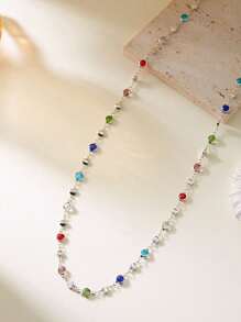 1pc colar decorativo feminino geométrico de pérolas falsas e zircônia cúbica