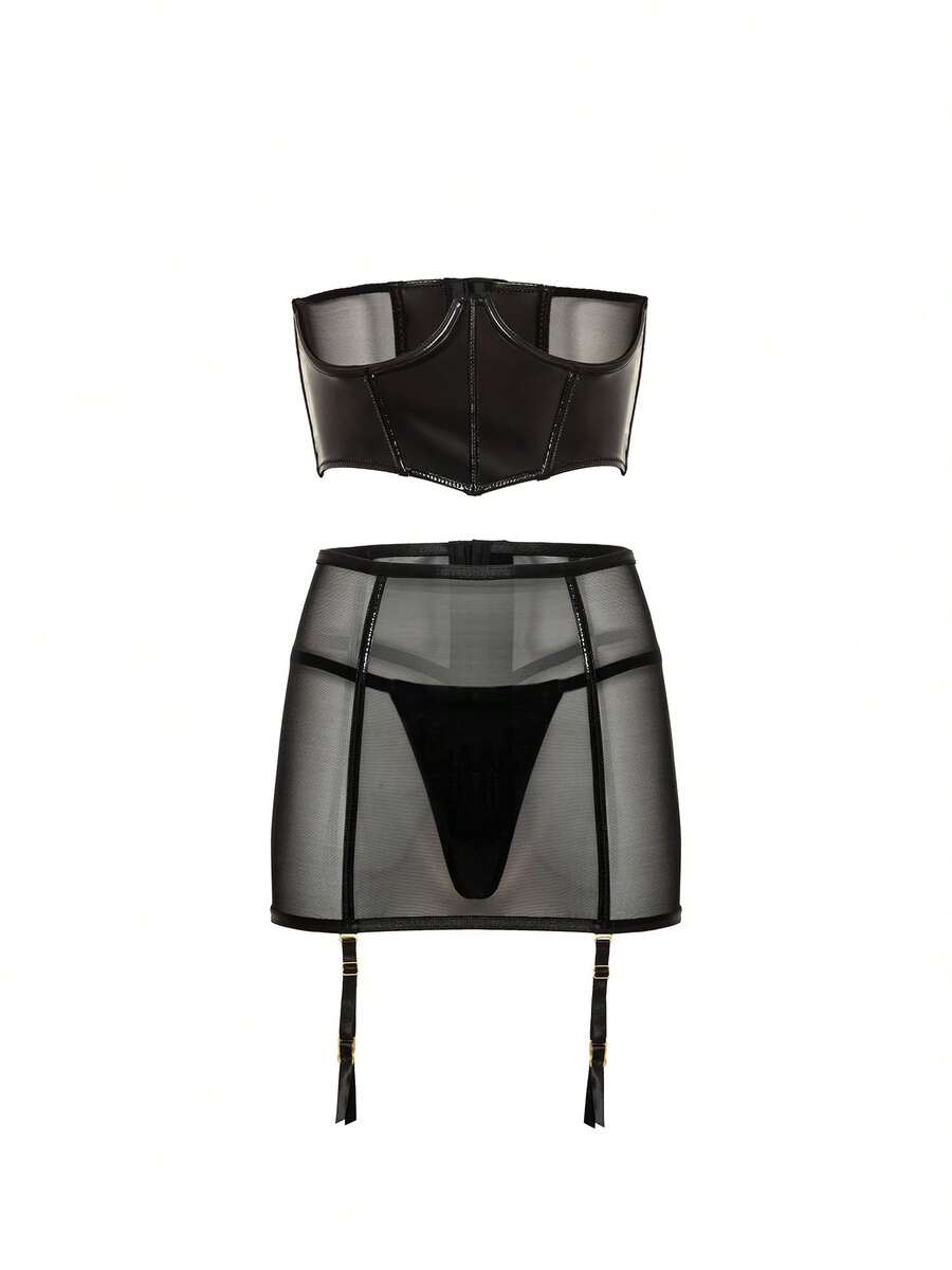 Fetish Wear Me Now, Wear Me Later Skirt Set - Black - View 1