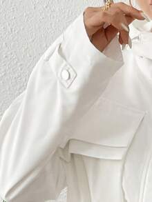 Chaqueta bomber lisa corta con capucha ligera para mujer de moda - Blanco - Ver 4