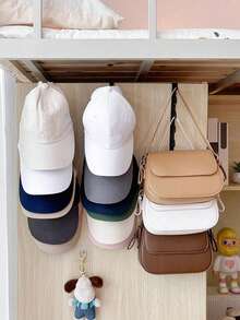 1pc/Wall Mounted Hat Organiser, Iron Storage Hanger With 6 Hooks, Portable Multi-Functional Storage Hanger, Over The Door Hat Rack, Wardrobe Cabinet Organiser, Suitable For All Types And Sizes Of Hats.Back To School,Storage Organizer - Multicolor - View 7
