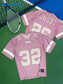 GEMCHO Letter Print Short Sleeve T-Shirt, Streetwear Sports Casual,Suitable For Daily Wear, Summer - Pink - View 3