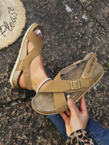 IH2 Damen Soft Criss-Cross Riemen, Single Schnalle, Klettverschluss, flach, Lässig Sports Sandalen mit Schneeflocke Sohle