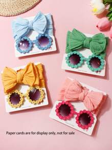 2pcs Jacquard Bow Baby Headband, Children Daisy Sunglasses For Daily Use