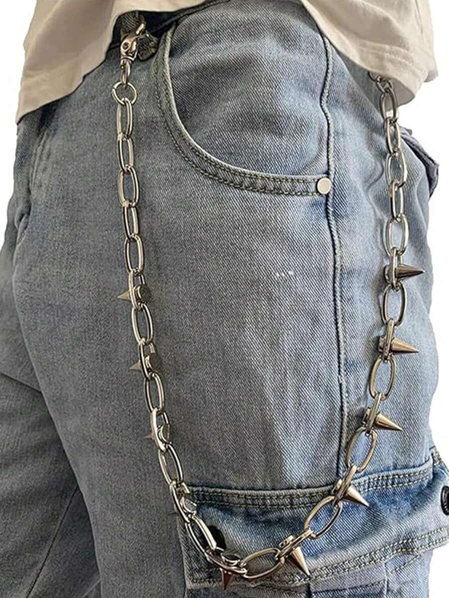 Vintage Punk Chic Belt Chain Jeans Chain Fashion Body Jewelry Waist Chain Accessory For Women And Girls, Suitable For Party, Birthday, Anniversary, Daily Wear And Other Occasions, Loved By Many Rock Music Fans, Can Be Matched With Any Outfit Such As Jeans, Skirts, Shirts, Dresses And Boots, Etc. - Silver - View 1
