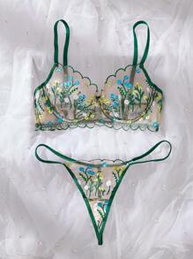 Damen Spitzen Ditsy Blumen Stickerei Sexy Dessous Set, zierliche Ditsy Blumen klassische sinnliche Stickerei, Rave