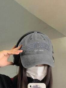 1 pieza Gorra de béisbol con bordado de "NUEVA YORK", ajustable, con protección solar para exteriores, sombrero casual para hombres y mujeres, adecuado para primavera, otoño, viajes, playa, estilo Y2K - Gris - Ver 11