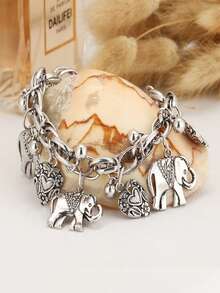1 Alloy Carved Elephant Heart Ladies Chain Bracelet Retro Simple - Silver - View 5