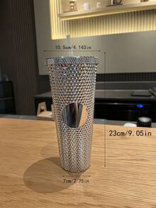 كأس بلاستيكي مطلي كهربائيا بتدرج لونى قابل للتبديل بقصبة شرب بتصميم أناناس - فضي - مشاهدة 3