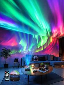 1pc LED Smart Portable ABS Material Aurora Borealis Atmosphere Projector RGB Remote Control, Galaxy Star Projector, Bedroom Night Light Projector, Star Projector, Suitable For Bedroom, Living Room Party, Wedding Decoration, Magical Projector Gift, Holiday Atmosphere, Home Decoration. - Northern Lights - View 3