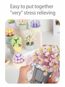 Mini Bouquet Bonsai Tree Toy Building Block Set, DIY Simulation Plant Series Building Block Toys, Toy Building Blocks Suitable For Home Office Decoration Ornaments, Acrylic Dust Cover Building Blocks, Bouquet Set, Suitable For Adults, Birthday Gifts, Christmas Toys