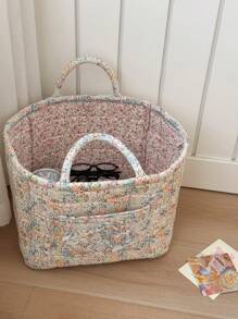 Cesta de lavandería de tela con estampado de flores pequeñas, grande, cuadrada, de asa blanda, con estilo rústico y elegante, para almacenar ropa sucia, artículo del hogar esencial para mujeres, adecuado para todo el año, organizador de armario y almacenamiento para dormitorio.