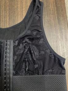 1pc Belted Front Button Closure, Lace Trim Hollow Out Cami - Black - View 4