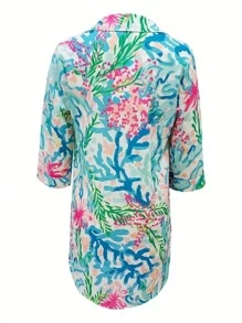 Women's Single-Breasted Tropical Floral Beach Cover-Up