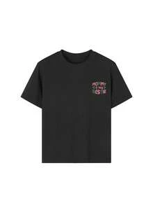 Tween Girls' Casual Funny Print Crew Neck Short Sleeve T-Shirt, Summer Tops - Black - View 4