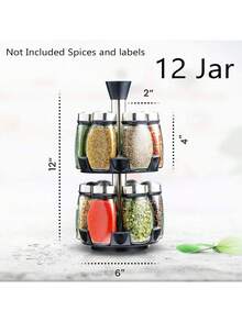 Revolving Spice Rack Organizer - Spinning Countertop Herb And Spice Organizer With 6 And 12 Glass Jar Bottles (Not Include Spices )