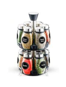 Revolving Spice Rack Organizer - Spinning Countertop Herb And Spice Organizer With 6 And 12 Glass Jar Bottles (Not Include Spices )