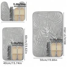 1pc/3pcs Set Light Gray Leaf Pattern Sponge High Resilience Absorbent Non-Slip Bathroom Floor Mat, Bathroom Decor Mat - Light Gray Leaves - View 5