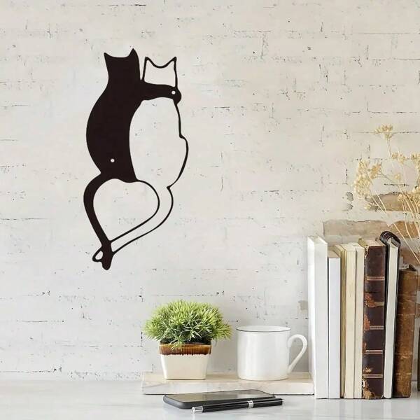 CIF BUY Decorazione da parete in metallo a forma di gatto - Decoro in ferro battuto artigianale per casa/caffè per gatti/negozio di animali domestici, di alta qualità, adatto per la decorazione moderna della casa, della stanza, della camera da letto, del soggiorno o del bagno, impermeabile, anti-ruggine e durevole, idea regalo di compleanno, solida e senza sbiadimento, processo di verniciatura secolare, materiali di alta qualità, facile da installare