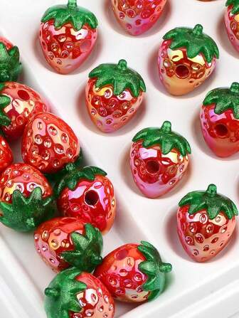 10 Pcs Random Style Acrylic Cartoon Realistic Hole Strawberry Beads - Ideal For DIY Jewelry Making Kits, Bracelets, Necklaces, Earrings, Phone Straps And Beading Craft Supplies