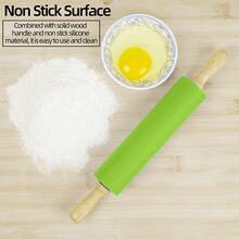 1个绿色硅胶擀面杖，滚轮上带木柄，可用于揉饼干面团、烘焙面包、披萨和面条。这是一款不粘面团擀面杖，也是烘焙厨房的必备配件。 - 藍色 - 查看 6