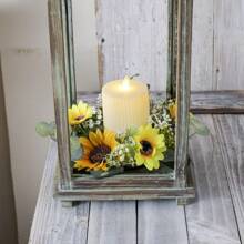 1pc Home Decor Small Wreath, Spring Sunflower & Eucalyptus Candle Holder Wreath, Wedding Party Festival Decoration Mini Ornament, Table Centerpiece Artificial Flowers