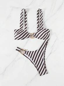 Women's Striped Sexy Micro Bikini Set - Multicolor - View 5