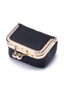 Women's Solid Color Simple Style Lychee Pattern Jewelry Box Ring Necklace Earring Storage Box With Kiss Lock, Wallet Travel Cosmetics Storage Bag Teacher's Day Gift Women's Wallet Mini Wallet Coin Purse - Multicolor - View 2