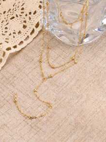 1 Stück Edelstahl Doppelschicht Halskette lange Anhänger Kette Schmuck Y-förmige Kette mit runder Kugelanhänger Doppelkette Halskette für Frauen Alltags-Tragen