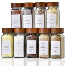 1/12/24个装 4盎司方形红木调料罐，带玻璃调料容器和盖子，适用于家居收纳、厨房储藏和食品供应，调料罐，家用厨房用具