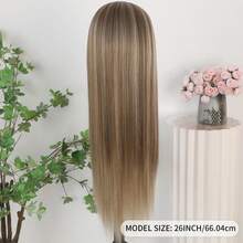 13X4 Purple Hair Synthetic Lace Front Wigs 26 Inch Pre Plucked Long Straight Hair Wigs 13X4 HD Lace Wigs Glueless Dark Purple Colored Wigs Heat Resistant Halloween Wigs Deep Purple Long Silky Straight Lace Front Wigs For Fashion Women For Daily Christmas Party Cosplay Use - Ash Blonde Highlight - 查看 8