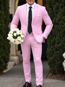 Adult Men 2pcs Suit Set - Slim Fit Pants & Long Sleeve Lapel Collar Blazer, Formal Business Attire & Party Wear, Minimalist Design