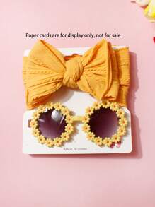 2pcs Jacquard Bow Baby Headband, Children Daisy Sunglasses For Daily Use