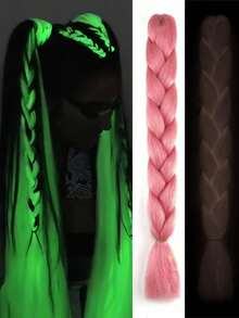 1 件 24 英寸合成发光巨型辫子发霓虹发光荧光三股编织发延长发在黑暗中闪亮的头发高温纤维 24 英寸预拉伸 100g 适合女性女孩时尚日常使用派对角色扮演