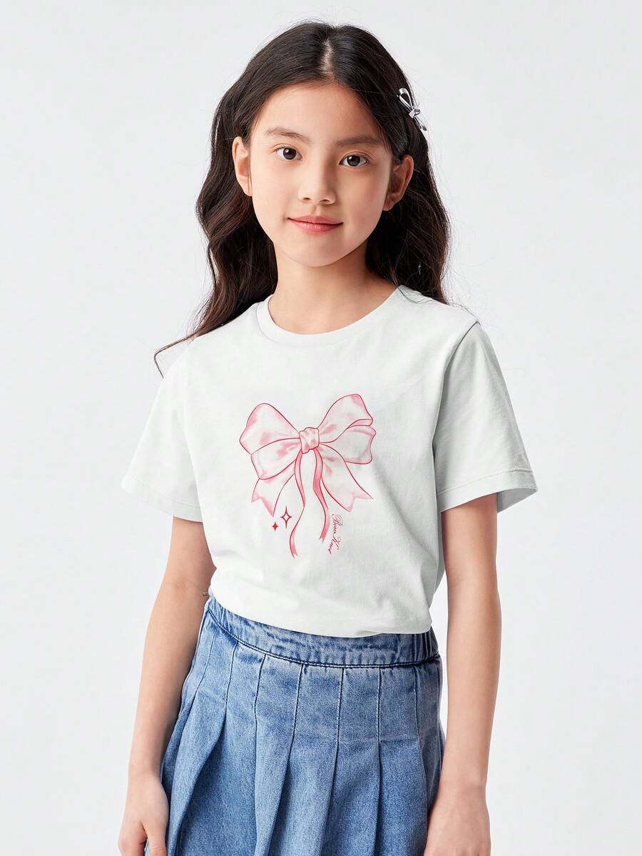 Balabala Tween Girl T-Shirt Tween Girl Short Sleeve 2024 Summer Sweet Print Top