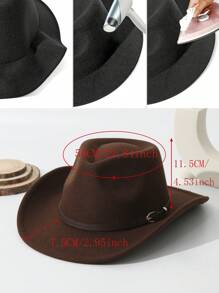 1pc Unisex Belt Decor Boho Cowgirl Hat Cowboy Hat Wide Brim Handmade Fedora Hat Jazz Panama Hat Soft Felt Hat Western Suitable For Daily Use