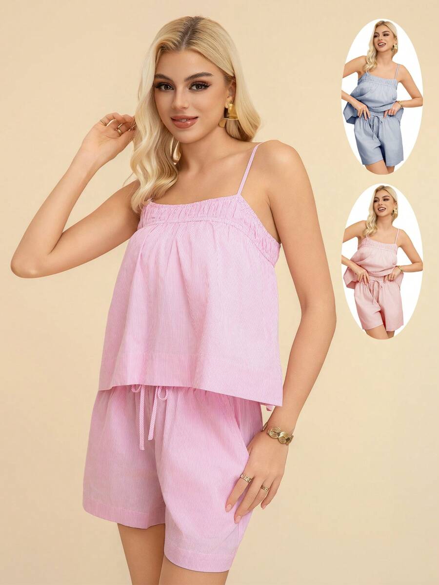 Conjunto De Dos Piezas Holgado Y Casual De Color Sólido Para Mujer - Rosa Fucsia - Ver 1