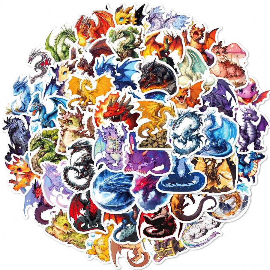 50PCS Cartoon Stickers Dragon Party Favors Dragon Stickers Cool Dragon Toy Decal Aesthetic Stickers Journaling Stickers Aesthetic Stickers Vinyl Waterproof Stickers For Laptop,Bumper,Skateboard,Water Bottles,Computer,Phone