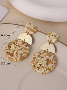 1 Pair Handmade Soft Clay Mint Green & Gold Foil Geometric Patchwork Earrings, Lightweight Luxury Style Perfect For Party, Travel, Holiday, Can Be Gifted, Available In Multiple Colors - Gold - View 4