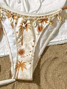 Bikinx Women Beach Vacation Solid Color Swimwear Textured Fabric Shell Webbing Triangle Cup Bikini Set - Multicolor - View 5