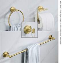 Brushed Gold Bathroom Accessories Set Hardware Kit Wall Mount Hand Towel Bar Rack Toilet Roll Paper Holder Robe Hook Hanger