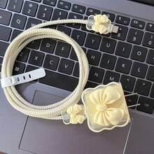 Bộ 5 Vỏ bảo vệ tương thích với Bộ sạc Apple 20W, có Đầu sạc nơ 3D dễ thương và Bộ bảo vệ cáp điện thoại, Tương thích với Bộ chuyển đổi bộ sạc 16/15/14/13 Vỏ mềm chống trầy xước Bộ bảo vệ bộ sạc - Màu vàng - Xem 4