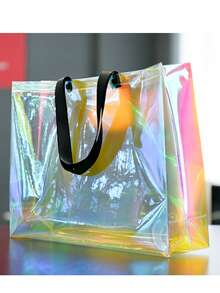 2/5pcs Transparent Iridescent 4-D-Ring Minimalist Multi-Purpose Shoulder Tote Bag, Suitable For Summer Outdoor Sports, Beach, Outdoor Activities Gift Bags - Multicolor - View 5